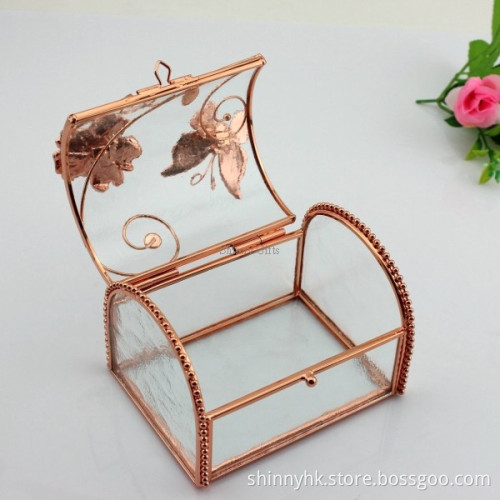 Wedding Gifts Metal Clear Glass Jewelry Box Trinket Box